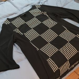 Style & Co. Black Top with White Square Pattern